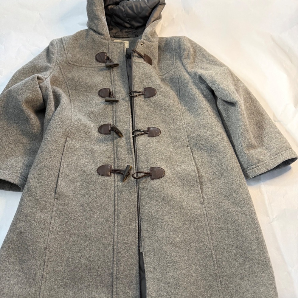 L.L. Bean Grey Wool Bellandi Italy Duffle Toggle Quilted Hooded Coat Women